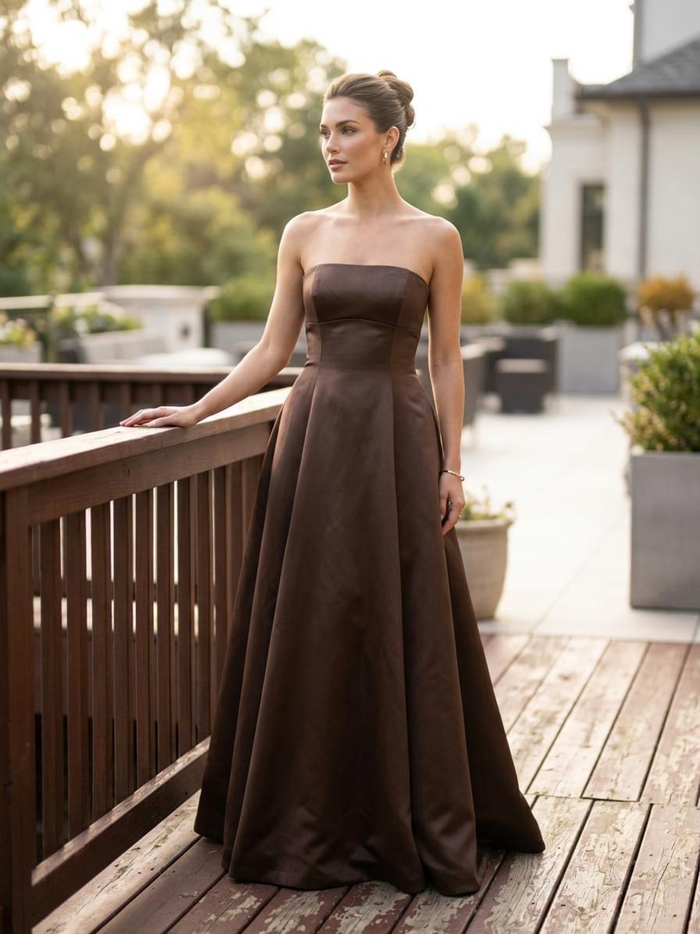 Y2K Jessica Chocolate Brown Strapless Satin Wedding Gown